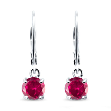Lever Back Earring Round Simulated Ruby CZ 925 Sterling Silver (2mm-10mm)